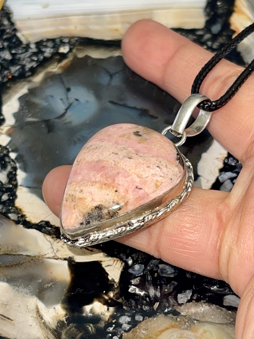 Teardrop Pink Rhodochrosite Pendant 1 7/8”